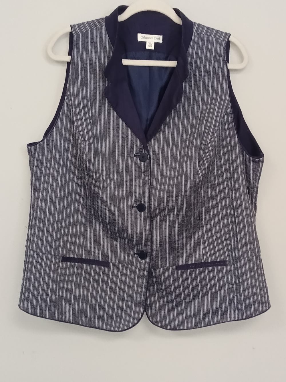 Coldwater Creek Navy Pinstripe Button Vest